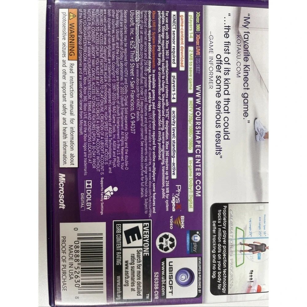 Your Shape: Fitness Evolved - Microsoft Xbox 360 Case, Booklet And Working Game